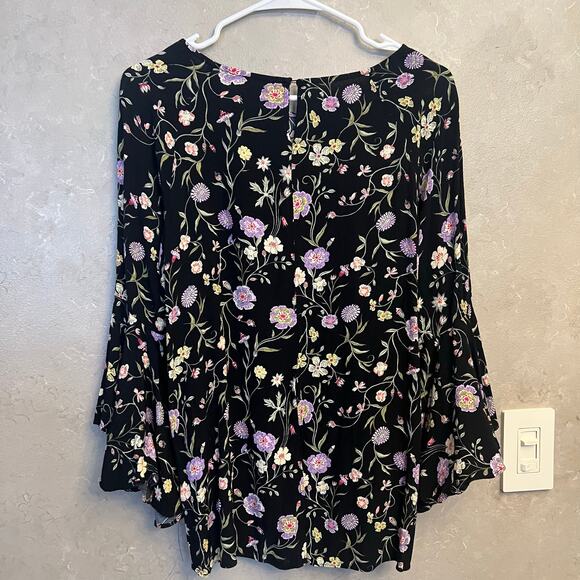 LC Lauren Conrad Boho Floral Bell Sleeve Blouse Medium Ruffle Flutter Sleeve - Picture 5 of 12